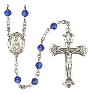 Sterling Silver 6mm Austrian Crystal Our Lady of Victory Rosary in Sapphire