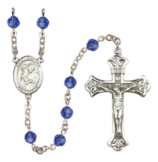 Sterling Silver 6mm Austrian Crystal Saint Dunstan Rosary in Sapphire