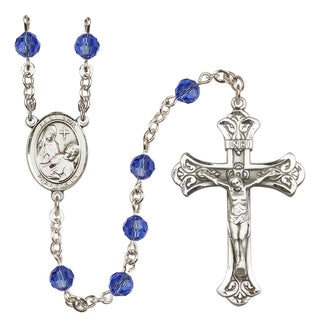 Sterling Silver 6mm Austrian Crystal Saint Fina Rosary in Sapphire