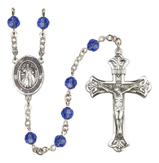 Sterling Silver 6mm Austrian Crystal Divina Misericordia Rosary in Sapphire