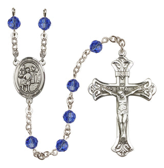 Sterling Silver 6mm Austrian Crystal Saint Vitus Rosary in Sapphire