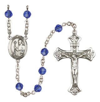 Sterling Silver 6mm Austrian Crystal Saint Regis Rosary in Sapphire