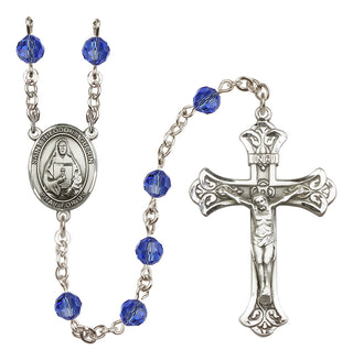 Sterling Silver 6mm Austrian Crystal Saint Theodora Rosary in Sapphire