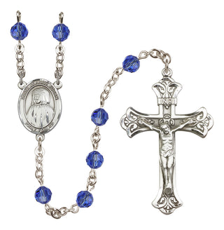 Sterling Silver 6mm Austrian Crystal Saint Jeanne Jugan Rosary in Sapphire