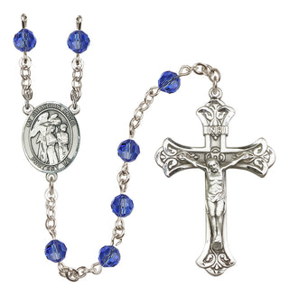 Sterling Silver 6mm Austrian Crystal Guardian Angel w/Children Rosary in Sapphire