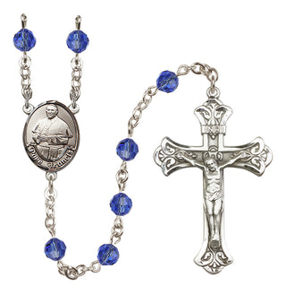 Sterling Silver 6mm Austrian Crystal Pope Francis Rosary in Sapphire