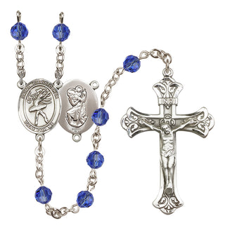 Sterling Silver 6mm Austrian Crystal Saint Christopher/Dance Rosary in Sapphire
