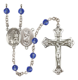 Sterling Silver 6mm Austrian Crystal Saint Christopher / Karate Rosary in Sapphire