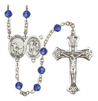 Sterling Silver 6mm Austrian Crystal Saint Sebastian / Soccer Rosary in Sapphire