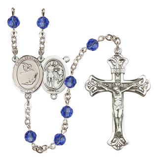 Sterling Silver 6mm Austrian Crystal Saint Sebastian/Gymnastics Rosary in Sapphire