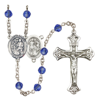 Sterling Silver 6mm Austrian Crystal Saint Sebastian/Karate Rosary in Sapphire
