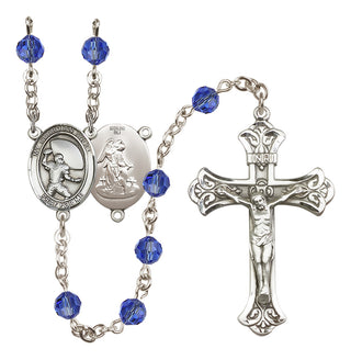 Sterling Silver 6mm Austrian Crystal Guardian Angel/Football Rosary in Sapphire