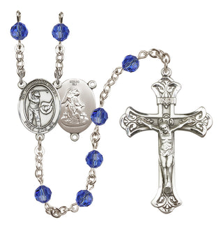 Sterling Silver 6mm Austrian Crystal Guardian Angel/Golf Rosary in Sapphire