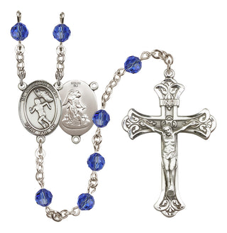 Sterling Silver 6mm Austrian Crystal Guardian Angel/Track&Field-Women Rosary in Sapphire