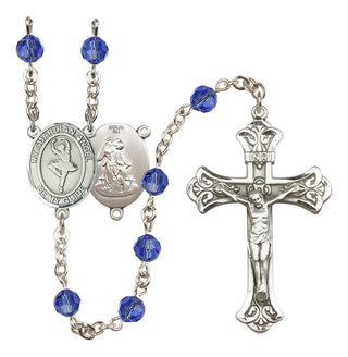 Sterling Silver 6mm Austrian Crystal Guardian Angel/Dance Rosary in Sapphire