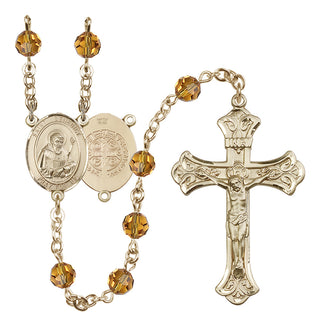 14 Karat Gold-Filled 6mm Austrian Crystal Saint Benedict Rosary in Topaz