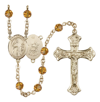 14 Karat Gold-Filled 6mm Austrian Crystal Saint Brendan the Navigator/Navy Rosary in Topaz