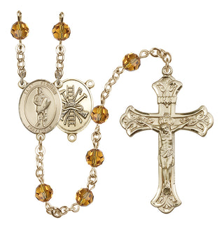 14 Karat Gold-Filled 6mm Austrian Crystal Saint Florian/Firefighter Rosary in Topaz