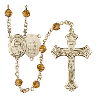 14 Karat Gold-Filled 6mm Austrian Crystal Saint Joan of Arc / Navy Rosary in Topaz