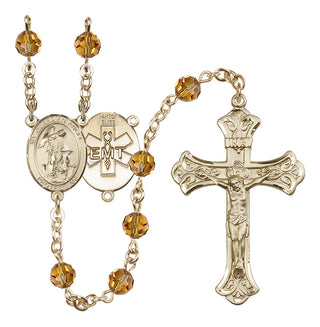 14 Karat Gold-Filled 6mm Austrian Crystal Guardian Angel / EMT Rosary in Topaz