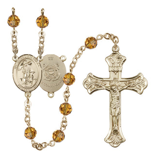14 Karat Gold-Filled 6mm Austrian Crystal Guardian Angel/Coast Guard Rosary in Topaz