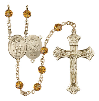 14 Karat Gold-Filled 6mm Austrian Crystal Guardian Angel / Nat'l Guard Rosary in Topaz