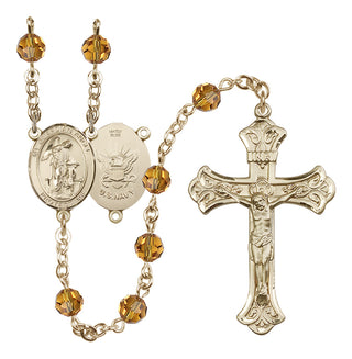 14 Karat Gold-Filled 6mm Austrian Crystal Guardian Angel / Navy Rosary in Topaz