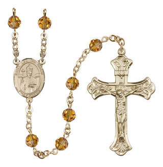 14 Karat Gold-Filled 6mm Austrian Crystal Saint Leo the Great Rosary in Topaz