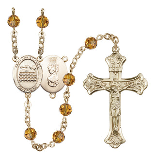 14 Karat Gold-Filled 6mm Austrian Crystal Saint Christopher/Swimming Rosary in Topaz