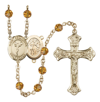 14 Karat Gold-Filled 6mm Austrian Crystal Saint Sebastian/Cheerleading Rosary in Topaz