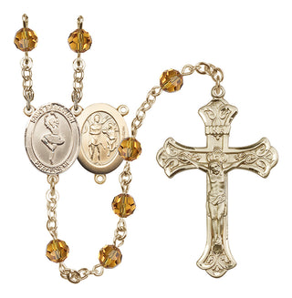 14 Karat Gold-Filled 6mm Austrian Crystal Saint Sebastian/Dance Rosary in Topaz