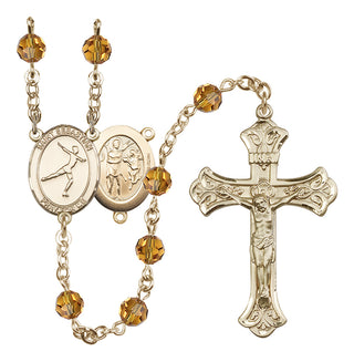 14 Karat Gold-Filled 6mm Austrian Crystal Saint Sebastian/Figure Skating Rosary in Topaz