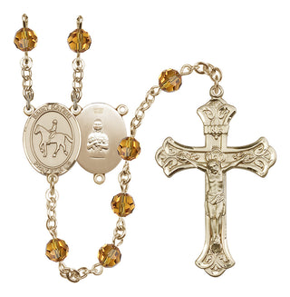 14 Karat Gold-Filled 6mm Austrian Crystal Saint Kateri/Equestrian Rosary in Topaz