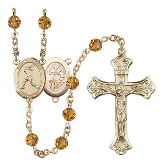 14 Karat Gold-Filled 6mm Austrian Crystal Saint Sebastian / Softball Rosary in Topaz