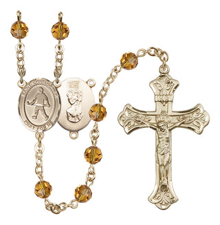 14 Karat Gold-Filled 6mm Austrian Crystal Saint Christopher / Field Hockey Rosary in Topaz