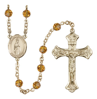 14 Karat Gold-Filled 6mm Austrian Crystal Our Lady of Fatima Rosary in Topaz