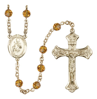 14 Karat Gold-Filled 6mm Austrian Crystal Saint Simon the Apostle Rosary in Topaz