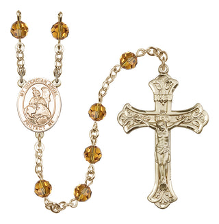 14 Karat Gold-Filled 6mm Austrian Crystal Guardian Angel Protector Rosary in Topaz