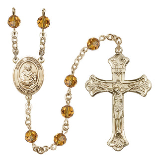 14 Karat Gold-Filled 6mm Austrian Crystal Saint Norbert of Xanten Rosary in Topaz