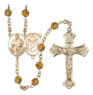 14 Karat Gold-Filled 6mm Austrian Crystal Pope Francis Rosary in Topaz