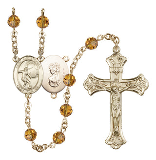 14 Karat Gold-Filled 6mm Austrian Crystal Saint Christopher / Football Rosary in Topaz