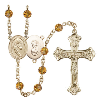 14 Karat Gold-Filled 6mm Austrian Crystal Saint Christopher/Basketball Rosary in Topaz
