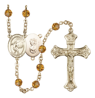 14 Karat Gold-Filled 6mm Austrian Crystal Saint Christopher/Soccer Rosary in Topaz