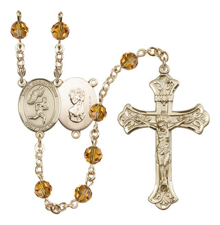 14 Karat Gold-Filled 6mm Austrian Crystal Saint Christopher/Track&Field-Men Rosary in Topaz