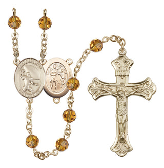 14 Karat Gold-Filled 6mm Austrian Crystal Saint Sebastian / Football Rosary in Topaz