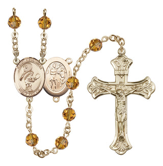 14 Karat Gold-Filled 6mm Austrian Crystal Saint Sebastian / Tennis Rosary in Topaz