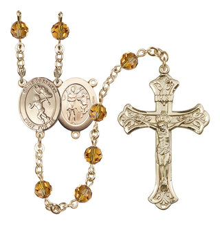14 Karat Gold-Filled 6mm Austrian Crystal Saint Sebastian /Track&Field-Women Rosary in Topaz