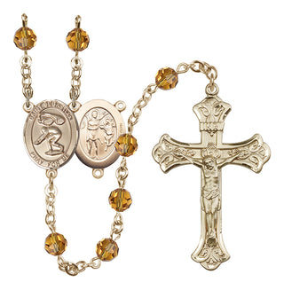 14 Karat Gold-Filled 6mm Austrian Crystal Saint Sebastian/Swimming Rosary in Topaz