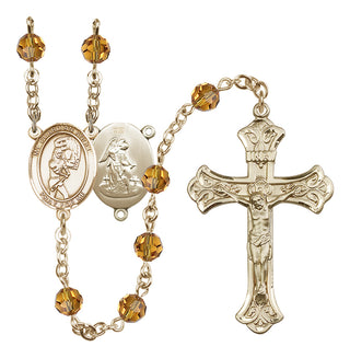 14 Karat Gold-Filled 6mm Austrian Crystal Guardian Angel/Softball Rosary in Topaz