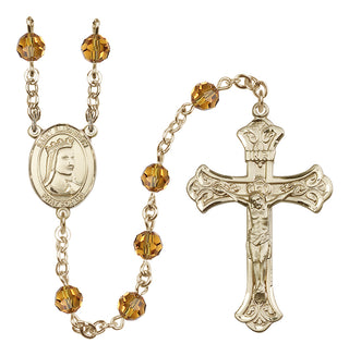 14 Karat Gold 6mm Austrian Crystal Saint Elizabeth of Hungary Rosary in Topaz